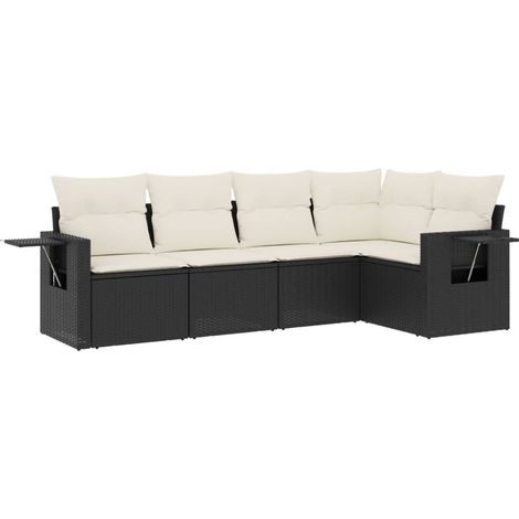 Maison Exclusive - Salon de jardin 5 pcs avec coussins noir résine tressée (1/3)