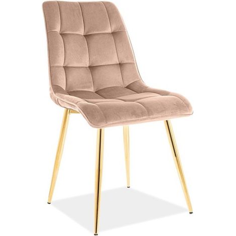 Chaise design velours beige pieds or Harriet (1/4)