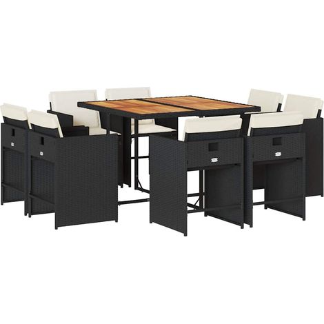 Maison Exclusive - Set da Pranzo da Giardino 9 pz con Cuscini Nero in Polyrattan (1/5)