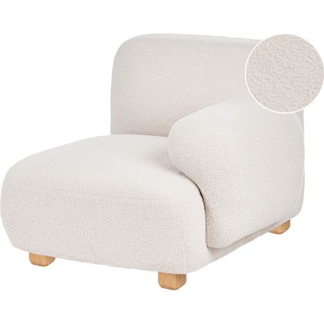 Módulo esquinero izquierdo de bouclé asiento 1 plaza patas de madera moderno blanco crema Amli