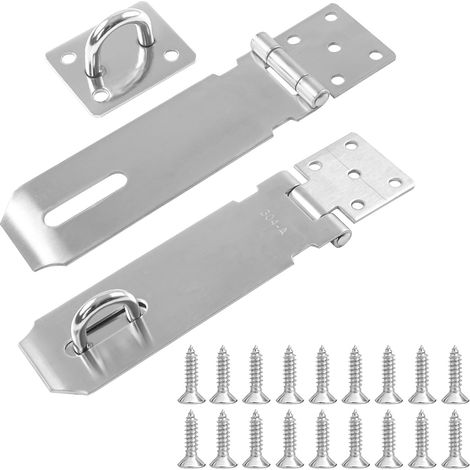 Moraillon de porte cadenas 2 pièces, fermoir loquet extérieur 5 pouces acier inoxydable avec vis pour placard garage fermeture porte argent