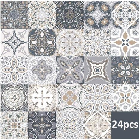 QORVA-24pcs Stickers Carreaux Muraux - Stickers Carreaux Autocollant pour Cuisine Salon Salle De Bains Décor À La Maison Auto-Adhésif (15  15CM)