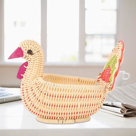 Joli petit panier de rangement de bureau en forme de dinde, panier tressé à la main, décoration intérieure (1/5)