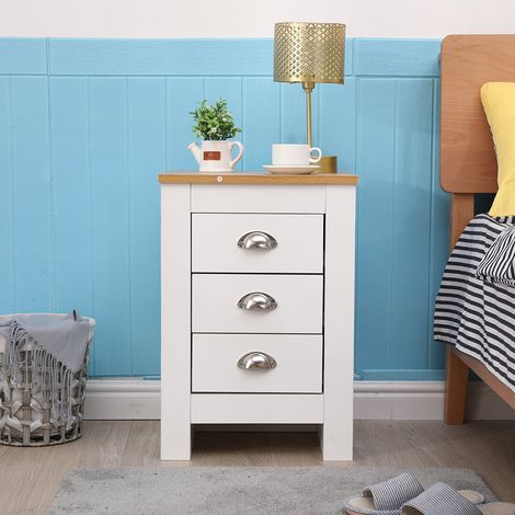 FURNITURE HMD White 3 Drawers Bedside Table Nightstand (1/5)