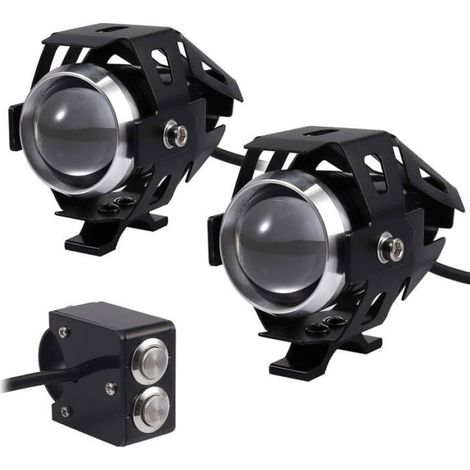 2pcs 15W Phare Moto Feux Additionnels LED Phares Anti Brouillard Projecteur Spot LED Moto 3000LM U5 Etanche12-24V-avec Interrupteur (1/4)