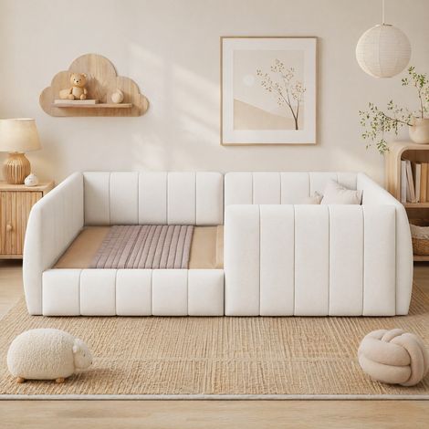 Cama infantil de madera beige 90x200 cm, fácil de montar, sin colchón FloraGrace (1/5)