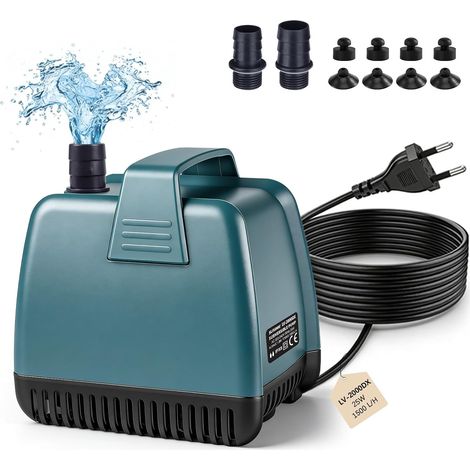 Pompe pour Aquarium 25W 1500L/H Pompe Submersible Ultra Silencieuse Pompe de bassin avec 2 Buses (1/5)