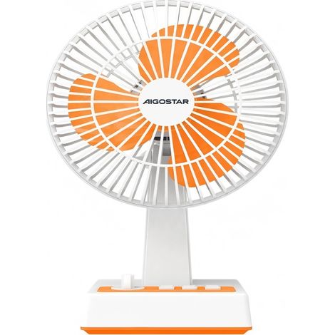 Ventilateur de bureau Aigostar 8 pouces avec 3 pales, 3 vitesses, USB (piles non incluses), design blanc et orange, pour le bureau et la chambre (1/3)