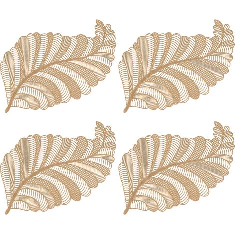 Sets de table, décoration de bureau, plante artificielle, tasses de salle à manger, sous-verres, dessous de plat isolants thermiques, dessous de plat étanches, lot de 4 (doré) (1/5)