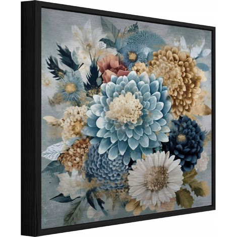 cadre métallique noir Peinture fleurs abstraite loft salon chambre 30x30 (1/3)