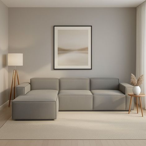 Talamo Italia - Divano fisso con penisola Atrillo, Divano componibile con chaise longue sinistra, Sofà moderno in tessuto, 100% Made in Italy, Cm 340x170h70, Grigio (1/5)