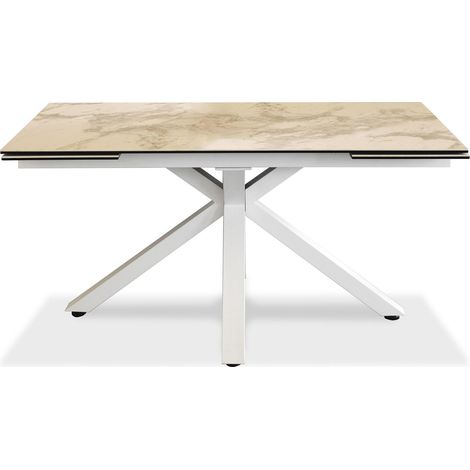 Tavolo Allungabile 160/240x90x76 cm in Metallo con Top Ceramica su Vetro Marmo Bianco (1/4)