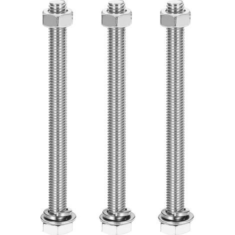 Lot de 3 vis à tête hexagonale, en acier inoxydable 304, comprenant écrou, rondelle plate et rondelle frein, entièrement filetées, finition polie, adaptées aux produits ménagers et électroniques (M8 x (1/3)