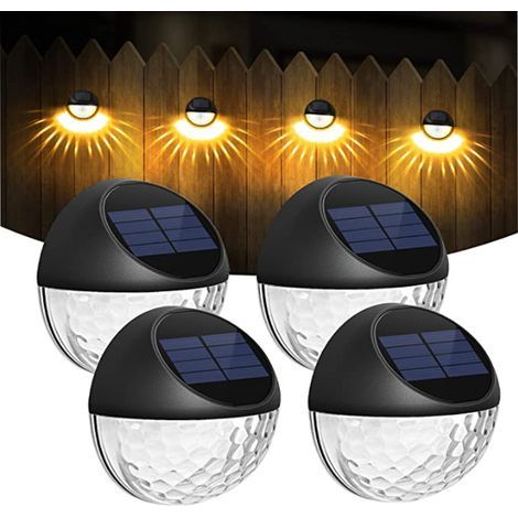 TAISHENGDA-Lampe solaire-Lot de 4 LED Lampes Solaire Applique Murale Extérieur IP65 Étanche Éclairage Mural Décorative Lumière Blanc Chaud, Lampe de Clôture Mur Terrasse Jardin Porte d'entrée Escalier (1/5)