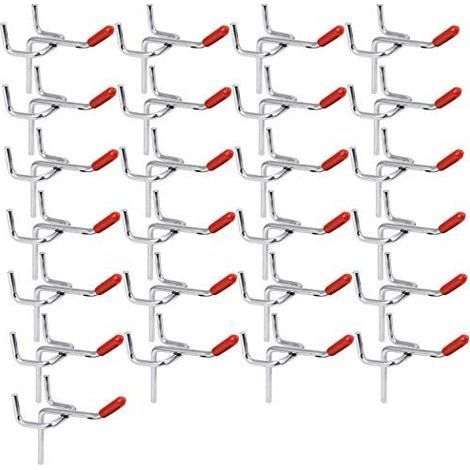 TAISHENGDA-Lot de 25 crochets robustes en acier inoxydable pour panneaux perforés, crochets porte-outils de 50 mm pour marteau, tournevis, clés, atelier de garage (trous de 32 mm)