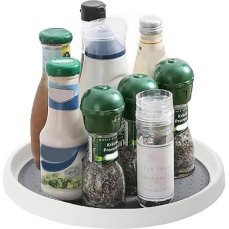 Lazy Susan Spice Rack for Kitchen, 25 cm, 360° Rotatable Spice Storage for Fridges, Kitchens, Bedrooms, Bathrooms, White/Grey (1/5)