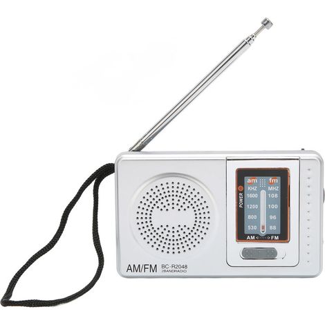 AM FM Radio Silver Gray Pocket Size AM FM Compact Simple Design AA Battery Powered Pocket Radio for Parents Grandparents (1/5)