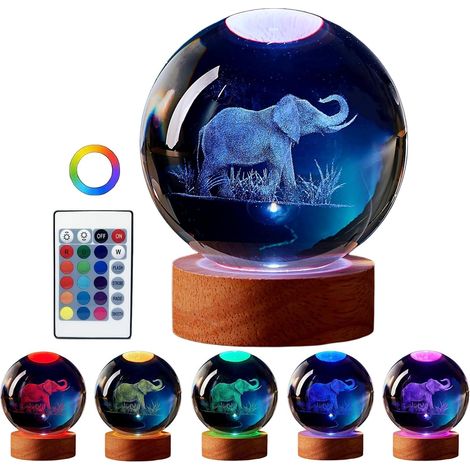 Veilleuse éléphant en forme de boule de cristal avec (1/5)