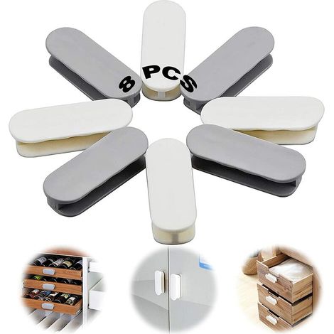 royaluxe - Lot de 8 poignées de fenêtre coulissantes en plastique auto-adhésives pour fenêtre coulissante, gris blanc pour portes et fenêtres, accessoires de réfrigérateur (blanc et gris), (1/5)