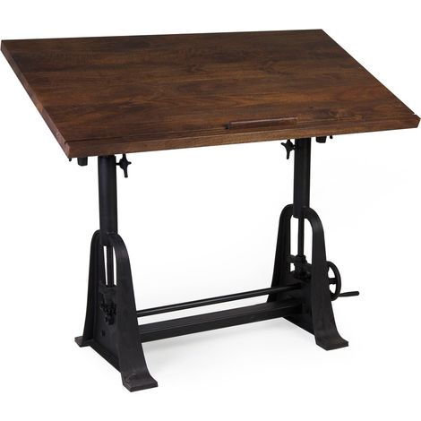 Bureau inclinable industriel fer noir et bois de manguier marron Kouba 80cm (1/5)