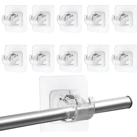 10 Pièces Support Tringle Rideaux sans Percage, Supports de Tringle Auto-Adhésifs Transparent, Crochets Autocollants (1/5)