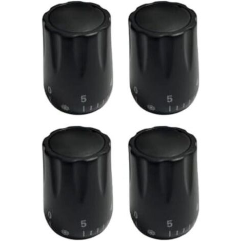 Lot de 4 boutons de commande de valve thermostatique avec filetage pour radiateur et systèmes de chauffage au sol, volant réglable en plastique (noir) (1/4)