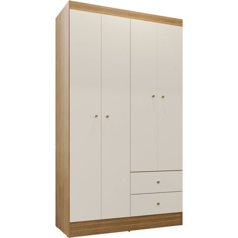 Beaux Meubles Pas Chers – Armoire penderie 4 portes – 2 tiroirs – 5 niches – Chêne blanc écru – Dimensions L 102.4 x H 182.4 x P 46.3 cm – Bois certifié FSC (1/5)