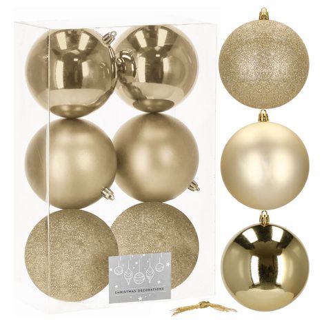Weihnachtskugeln 10 cm, 6 Stück goldene, Set Weihnachtsschmuck