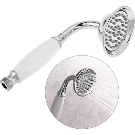 Pommeau de douche rétro en acier inoxydable, design téléphone vintage argenté, accessoire salle de bain style antique (1/5)