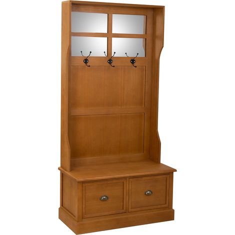 Recibidor perchero de madera con banqueta marron 92x39,5x184 (1/5)