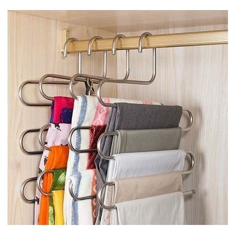 Cintres pour pantalons Ensemble de 4 cintres multi-usages peu encombrants en acier inoxydable Cintres extensibles pliables Multi Cintres Porte-penderie (1/5)