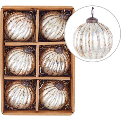 Conjunto de 6 adornos navideños de cristal hechos a mano bolas colgantes para el árbol de Navidad efecto envejecido plateado Ivoire