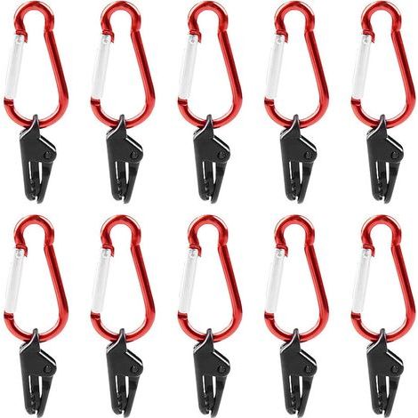 Lot de 10 pinces robustes pour bâche de camping avec mousquetons de suspension (1/5)