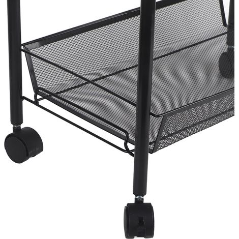 Étagère de rangement en métal avec roulettes, chariot utilitaire mobile en acier inoxydable pour salle de bain, cuisine et légumes, noir, 3 niveaux (1/5)