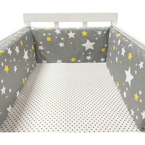 Tour de lit bébé (jaune à étoiles blanches), barrière de lit bébé en coton pour nouveau-né, rembourrage doux tissé, tour de lit bébé (1/5)