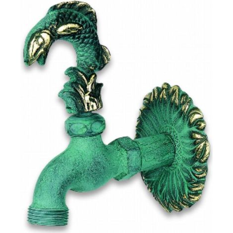 FPLUS grifo laton pez , GRIFO JARDIN PEZ LATON ENVEJECIDO TONO VERDOSO
Grifo decorativo PEZ LATON ENVEJECIDO TONO VERDOSO
Cierre de montura
Con florón y racor adaptador manguera
Co