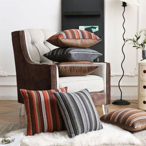 Lot de 2 housses coussin bohème 45x45 cm – noir, déco salon & chambre (1/4)