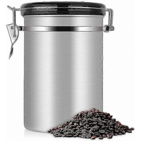 Grande boîte à café hermétique en acier inoxydable avec finition noire pour la cuisine, couleur argent. (1/4)