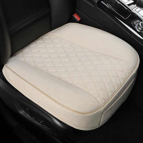 GIANT PANDA Leinen-Autositzbezug für vorne, rutschfest, kompatibel mit 95 % der Fahrzeuge, umlaufender Rand, Rautenmuster (Beige) (1/5)