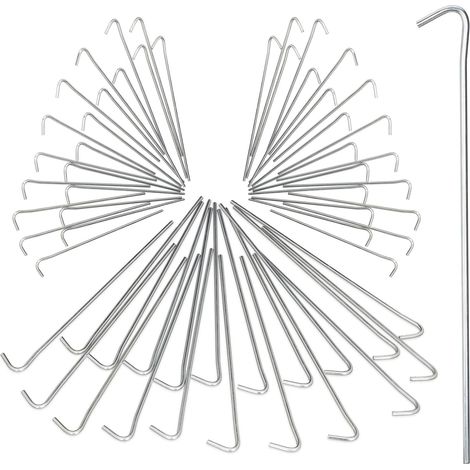Set da 60 Picchetti da Tenda, Puntali da Campeggio, Uncini, Lunghi 2 cm, in Acciaio, Argento