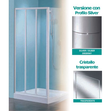 Porta doccia a 3 ante scorrevoli tris p 85 profilo silver cristallo trasparente