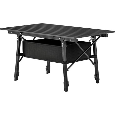 Campingtisch mit Aufbewahrungskorb, klappbar, höhenverstellbar, Aluminium, schwarz
