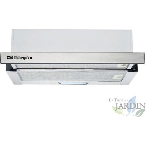 Cappa telescopica con finitura frontale in acciaio inox.  Orbegozo.  Motore 65 W. Classe energetica C.