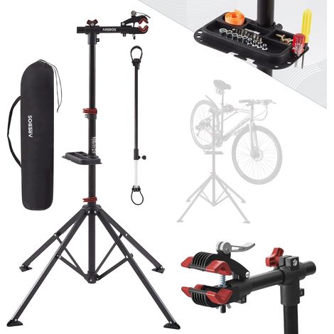 AREBOS Support de montage de vélo professionnel pour réparation de vélos, VTT, vélo électrique, support de montage pour charges lourdes, support de vélo + sac avec dispositifs de libération rapide (1/5)