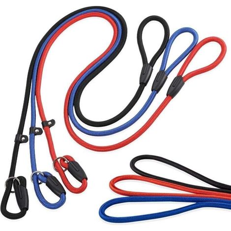 Set mit 3 robusten und verstellbaren Nylon-Hundeleinen – Rot, Schwarz, Blau – Verstellbar, langlebig und sicher für den Einsatz bei Nacht.