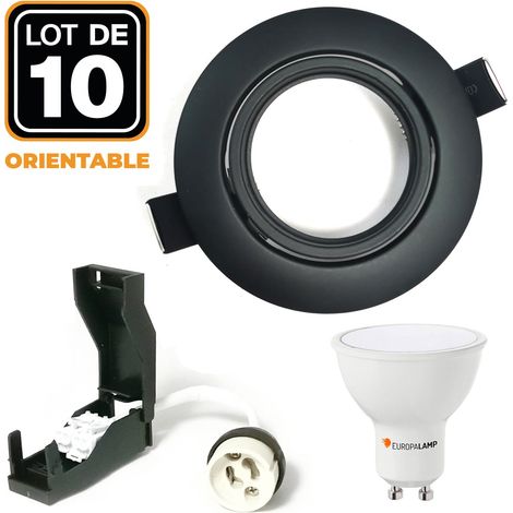 Europalamp – Lot de 10 spots encastrables orientables noir mat – GU10 LED 7W – Lumière 6000K – Installation facile sans vis – Pour espaces variés