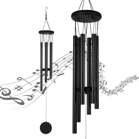 Windspiel Metall für Draußen mit 6 Rohren, wetterfest, schwarzes Klangspiel (1/5)