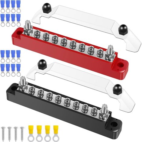 Rails de Collecte, Bloc Distributeur, 12V Cuivre, Rails de Collecte avec 2 x M6, 8 x M4 Boulons, 130A AC 150A DC Bus Bar Pour Voitures, Camping-cars, Marine, Solaire, 2 Pièces (1/5)