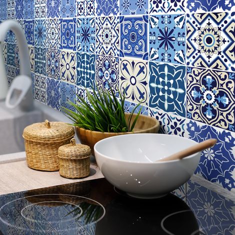Stickers muraux - Sticker Mural Carrelage adhésif Cuisine Salle de Bain - 9 STICKERS CARRELAGES EVIANA - 9stickers15x15cm (1/5)