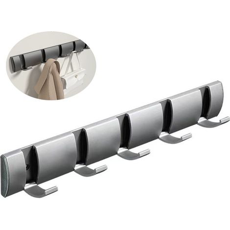 40cm 5 Flip - Wall mounted coat rack with 5 retractable hooks, metal, nickel (1/3)